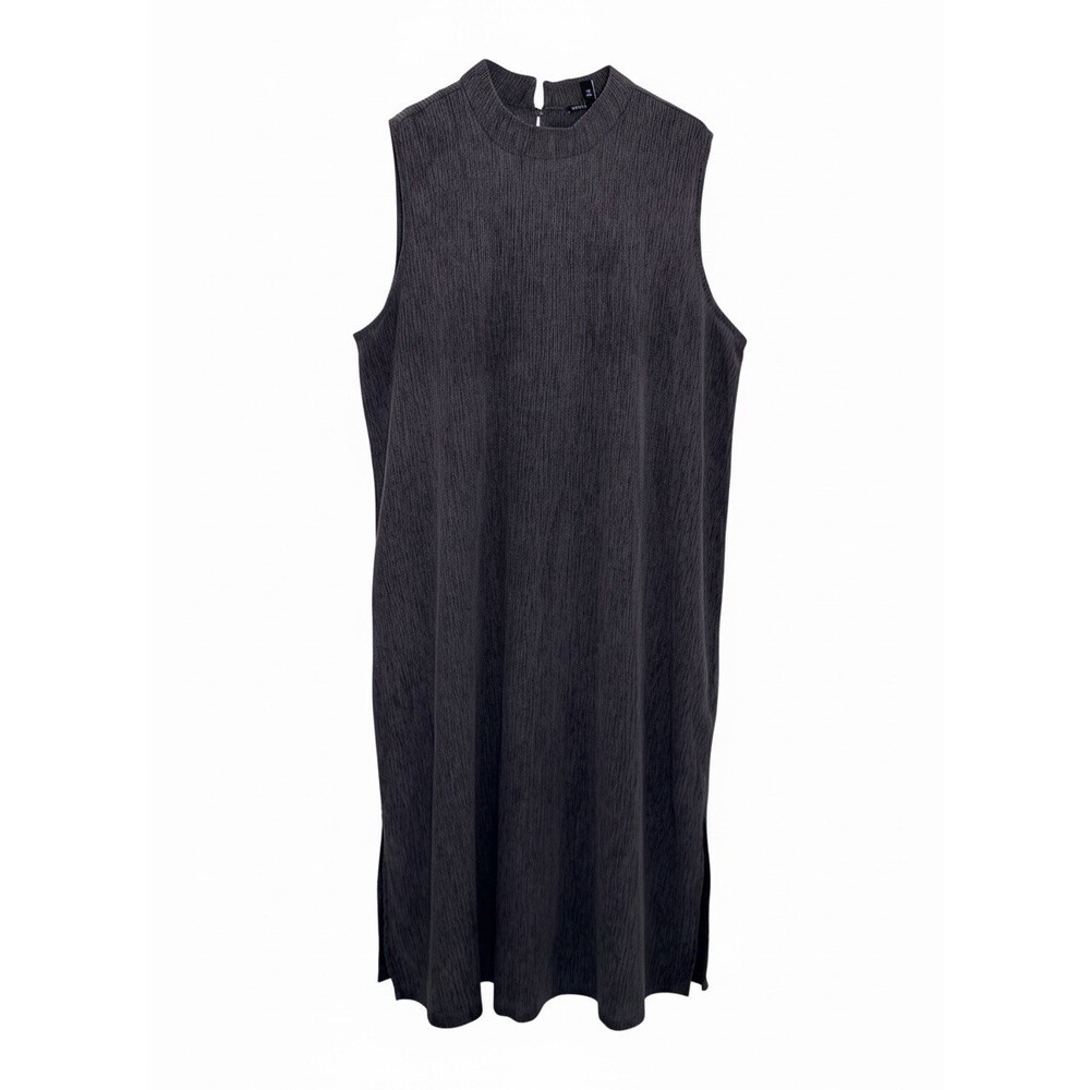 Eileen Fisher System XL Charcoal Crinkle TENCEL Mock Neck Shift Dress EUC
